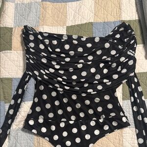 Anthropologie Black and White Polka Dot Bodysuit